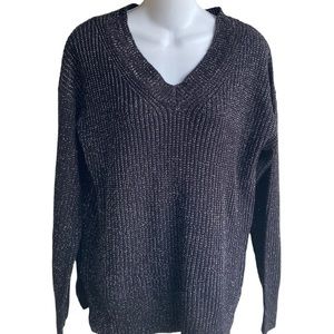 NWT Black Silver Knit V-Neck Sweater Moral Fiber Junior Medium Style 4969